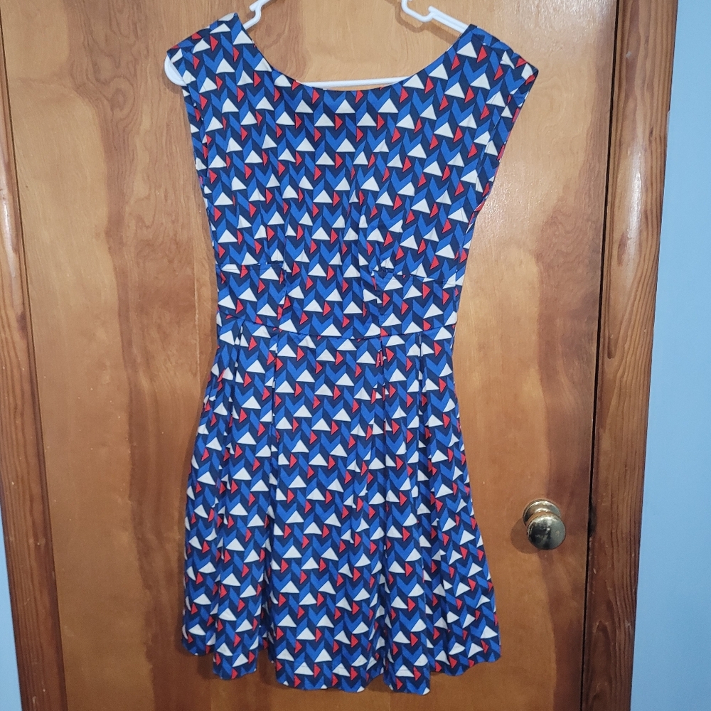 Louche Geometric Blue, White and Red Dress